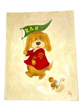 Original 1980’s production painting, Mead Critter Sitters,Puppy RAH, signed Day